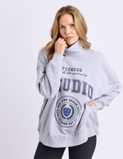 Studio Mock Neck Crew | Grey Marle