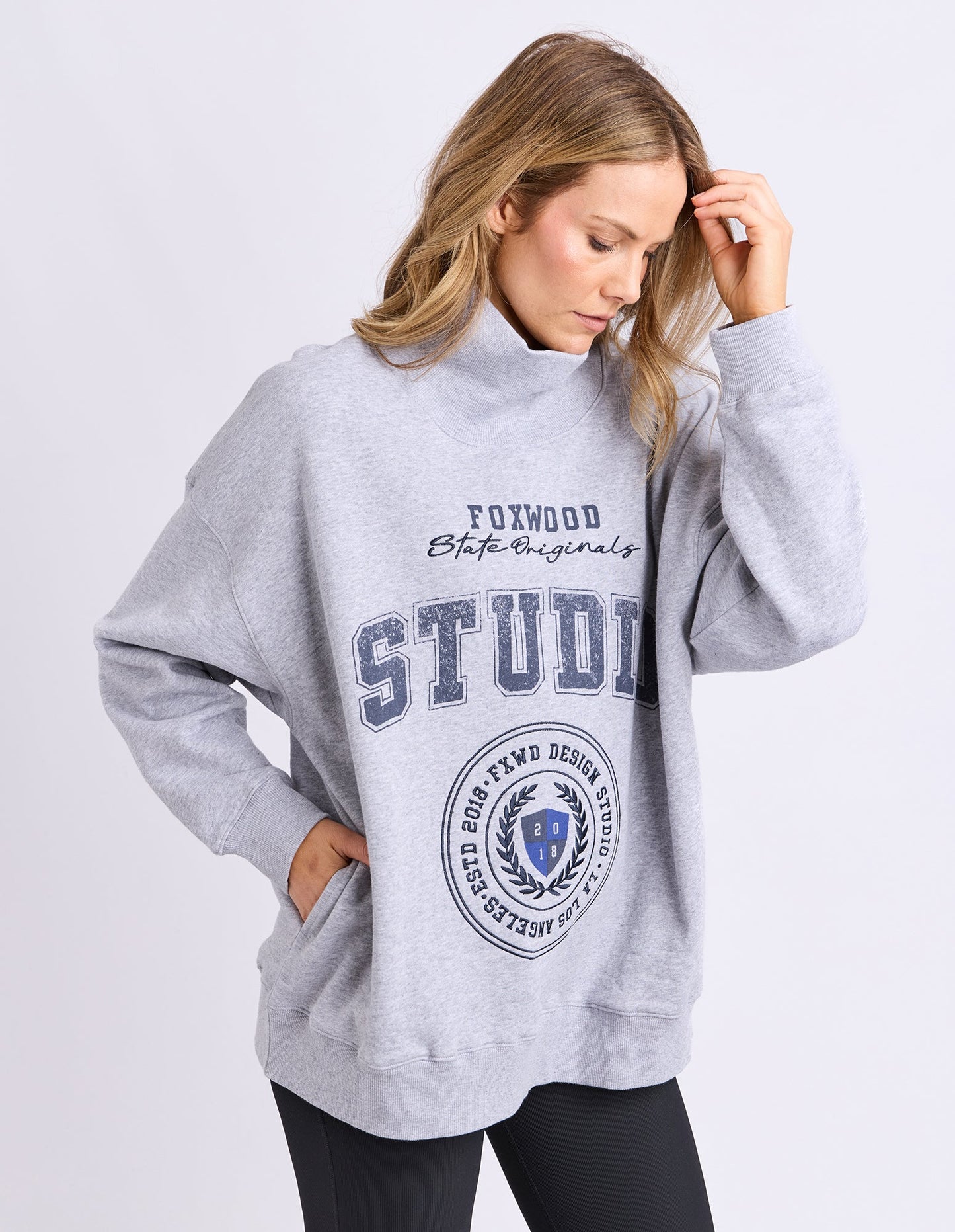 Studio Mock Neck Crew | Grey Marle