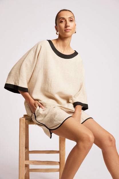 Maris Relaxed Splice Top | Tusk/ Black