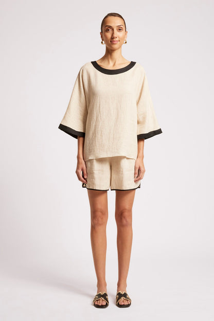 Maris Relaxed Splice Top | Tusk/ Black