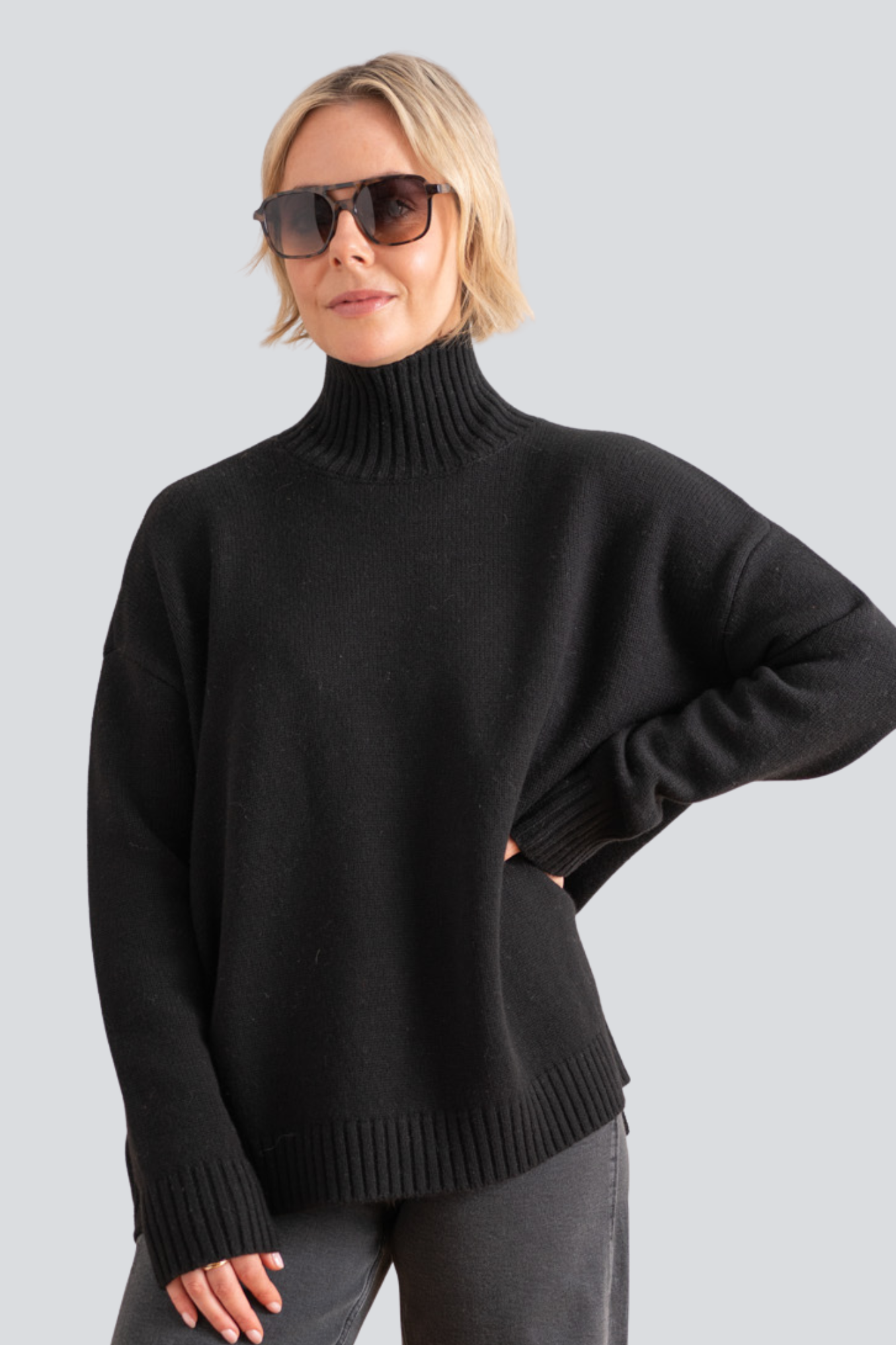 Merino Mock Neck Pullover | Black