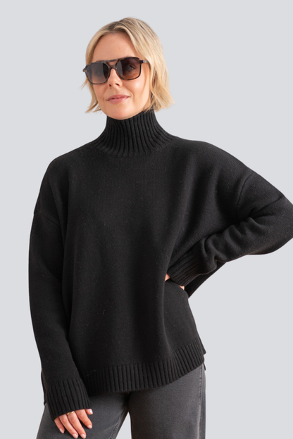 Merino Mock Neck Pullover | Black