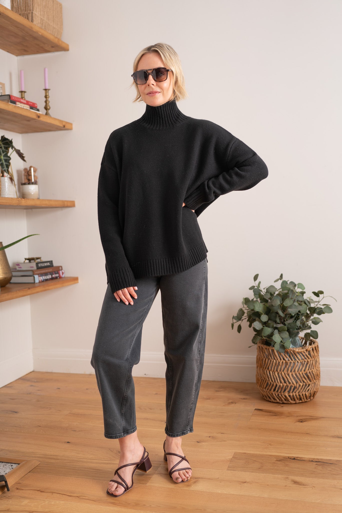 Merino Mock Neck Pullover | Black