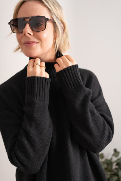 Merino Mock Neck Pullover | Black