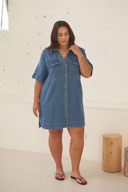 Bonnie Relaxed Shirt Dress | Fresh Indigo