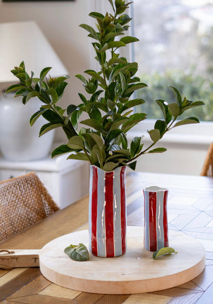 Small Ceramic Vase | Burgundy & Blue Stripe