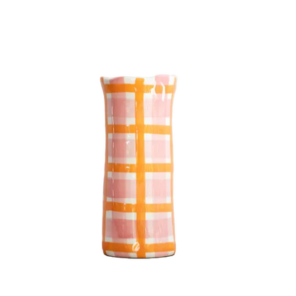 Small Ceramic Vase | Pink & Orange Gingham
