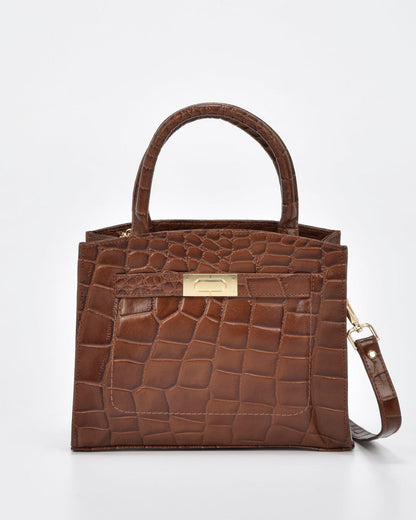 Brighton Croc Leather Crossbody Bag | Tan