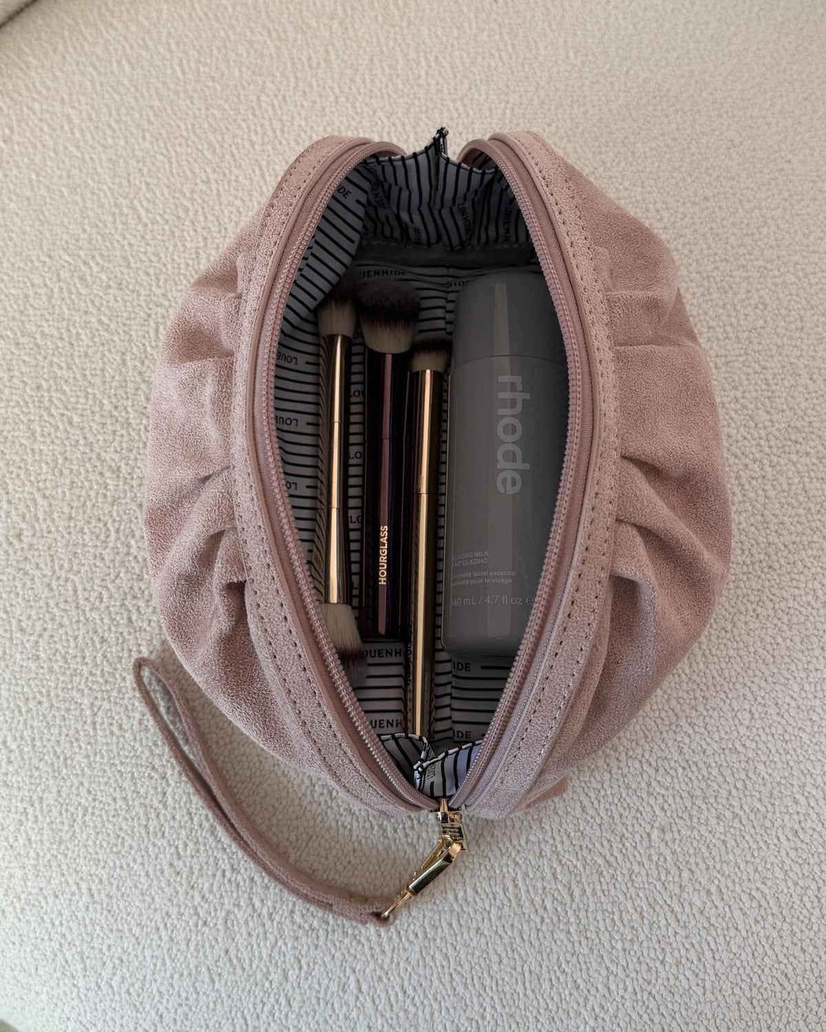 Sarski Suedette Makeup Bag | Pale Pink