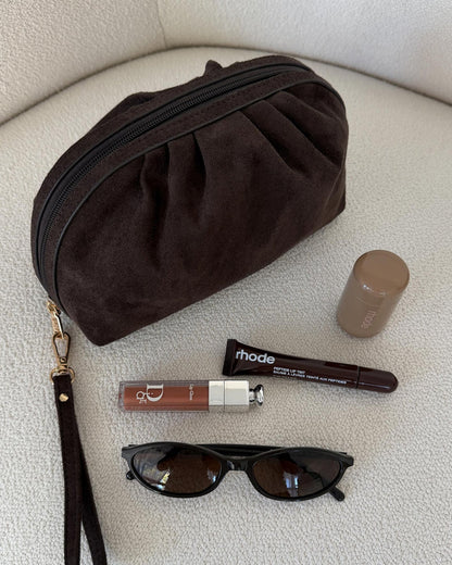 Sarski Suedette Makeup Bag | Chocolate