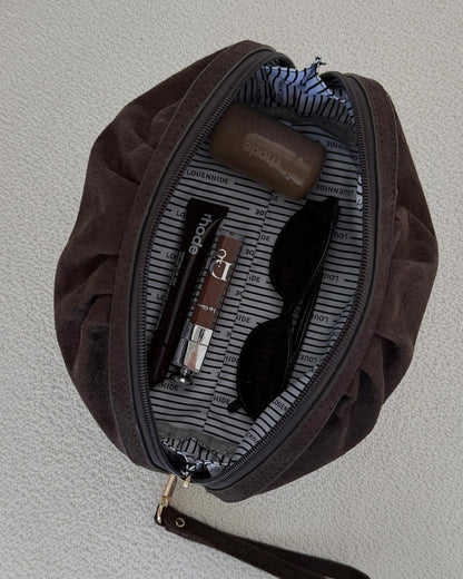 Sarski Suedette Makeup Bag | Chocolate
