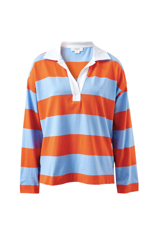 Shelby Slouchy Rugby Top | Sky Blue/Flame Stripe