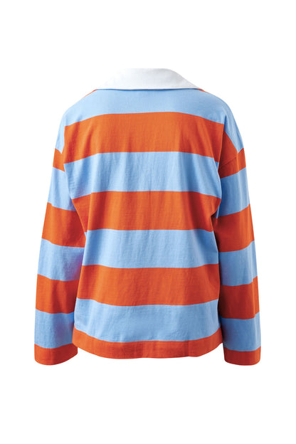 Shelby Slouchy Rugby Top | Sky Blue/Flame Stripe