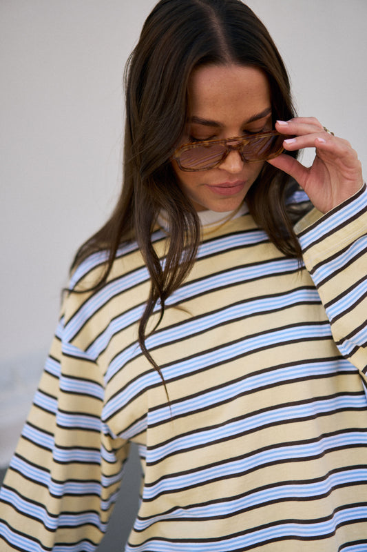 Beau Long Sleeve Slouchy Tee | Butter Brunette Stripe