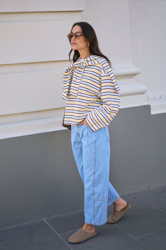 Beau Long Sleeve Slouchy Tee | Butter Brunette Stripe