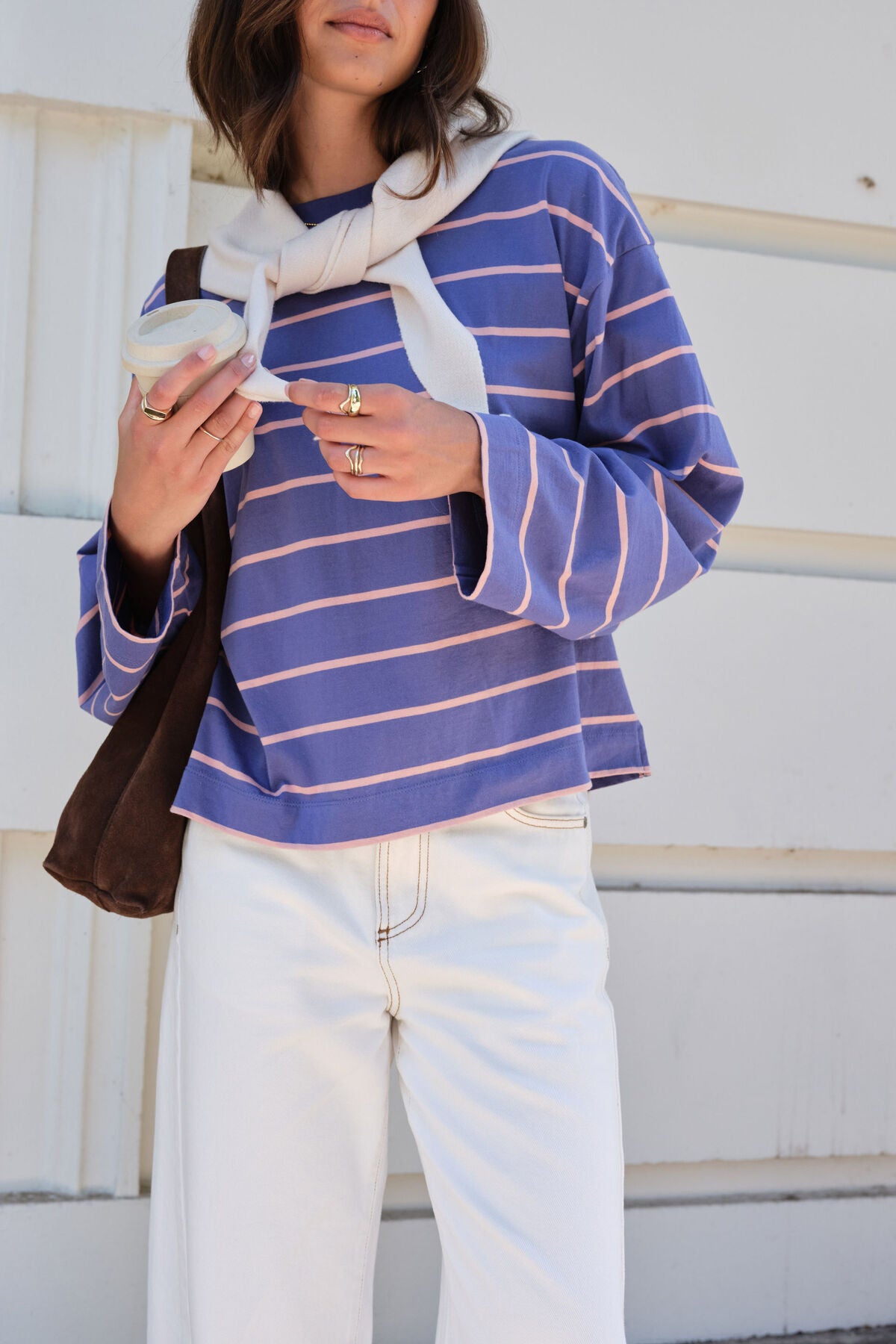 Beau Long Sleeve Slouchy Tee | Washed Navy/Clay