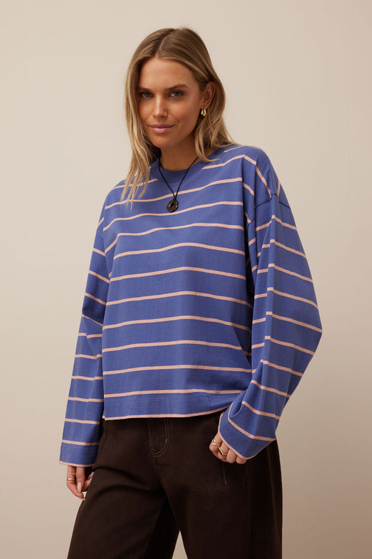 Beau Long Sleeve Slouchy Tee | Washed Navy/Clay