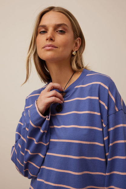 Beau Long Sleeve Slouchy Tee | Washed Navy/Clay