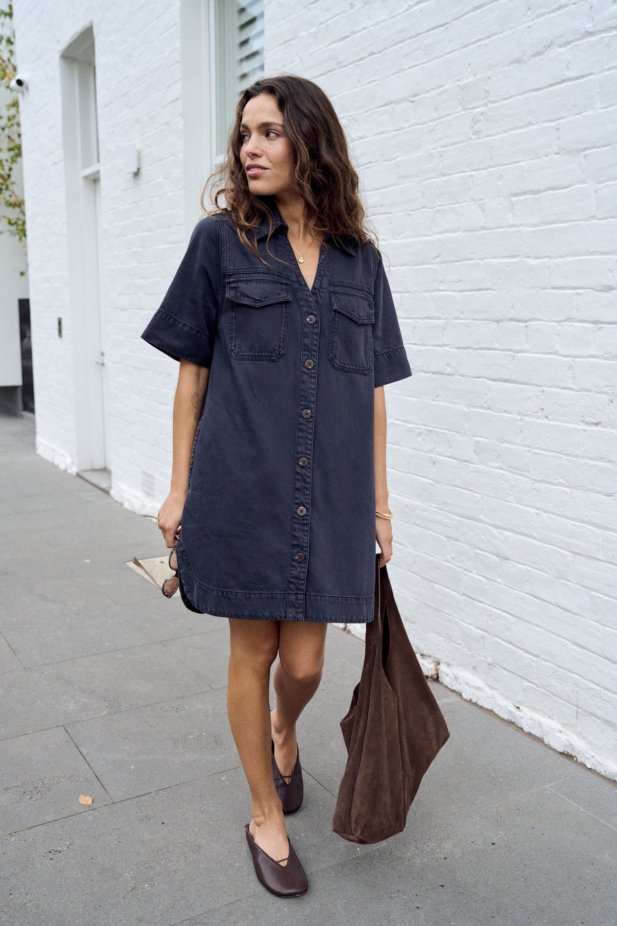 Bonnie Relaxed Shirt Dress | Washed Black