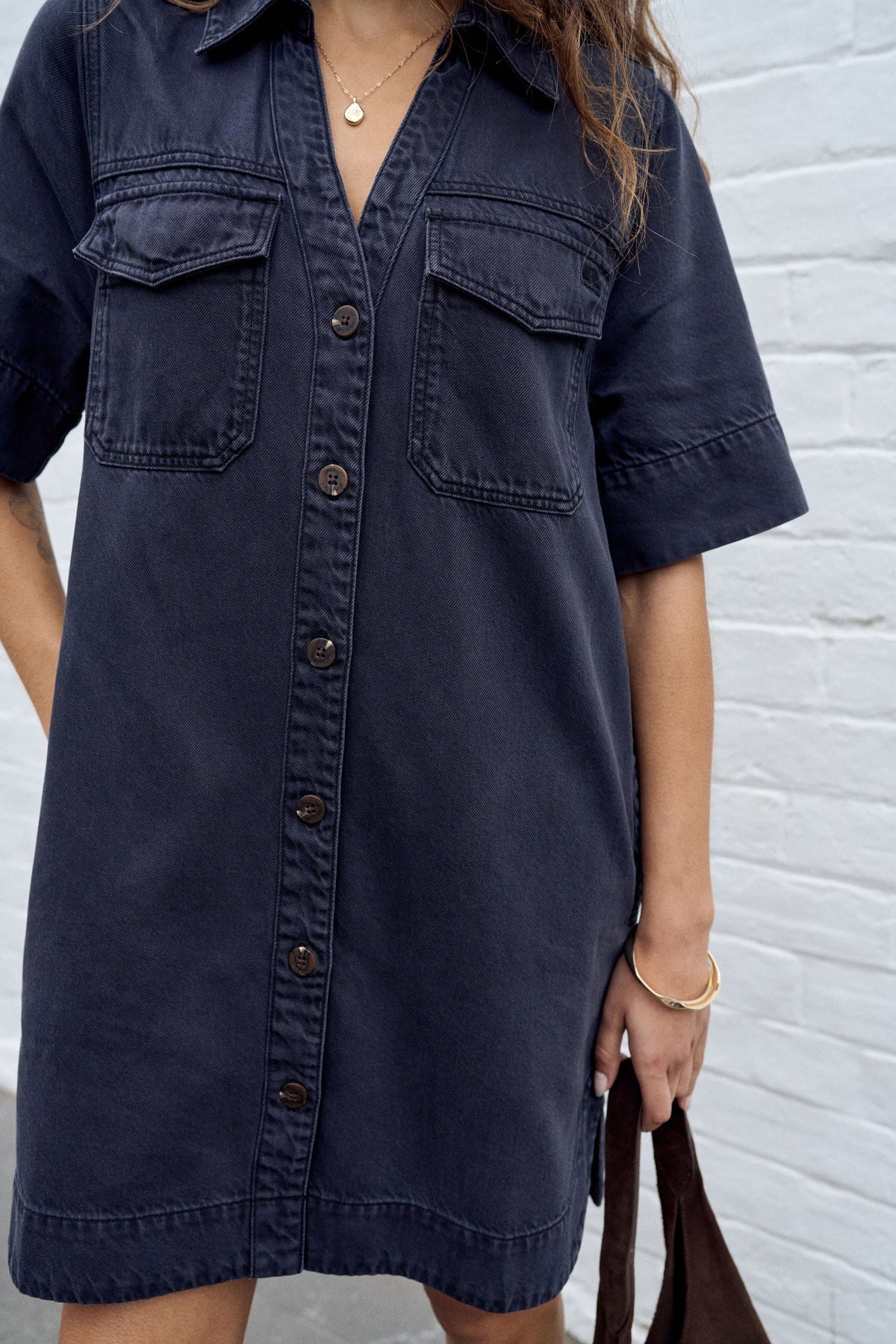 Bonnie Relaxed Shirt Dress | Washed Black