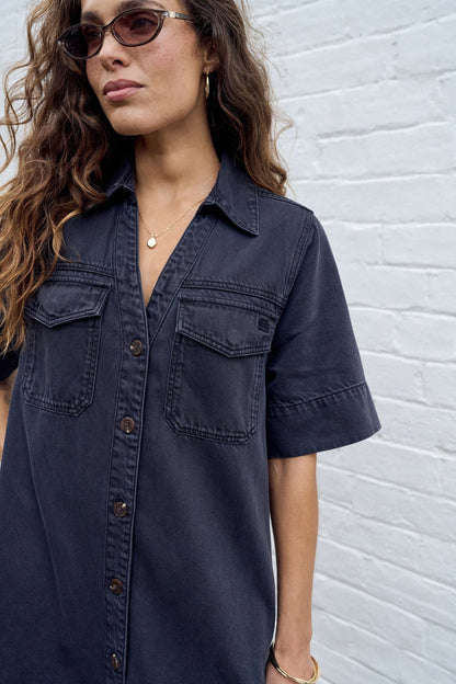 Bonnie Relaxed Shirt Dress | Washed Black