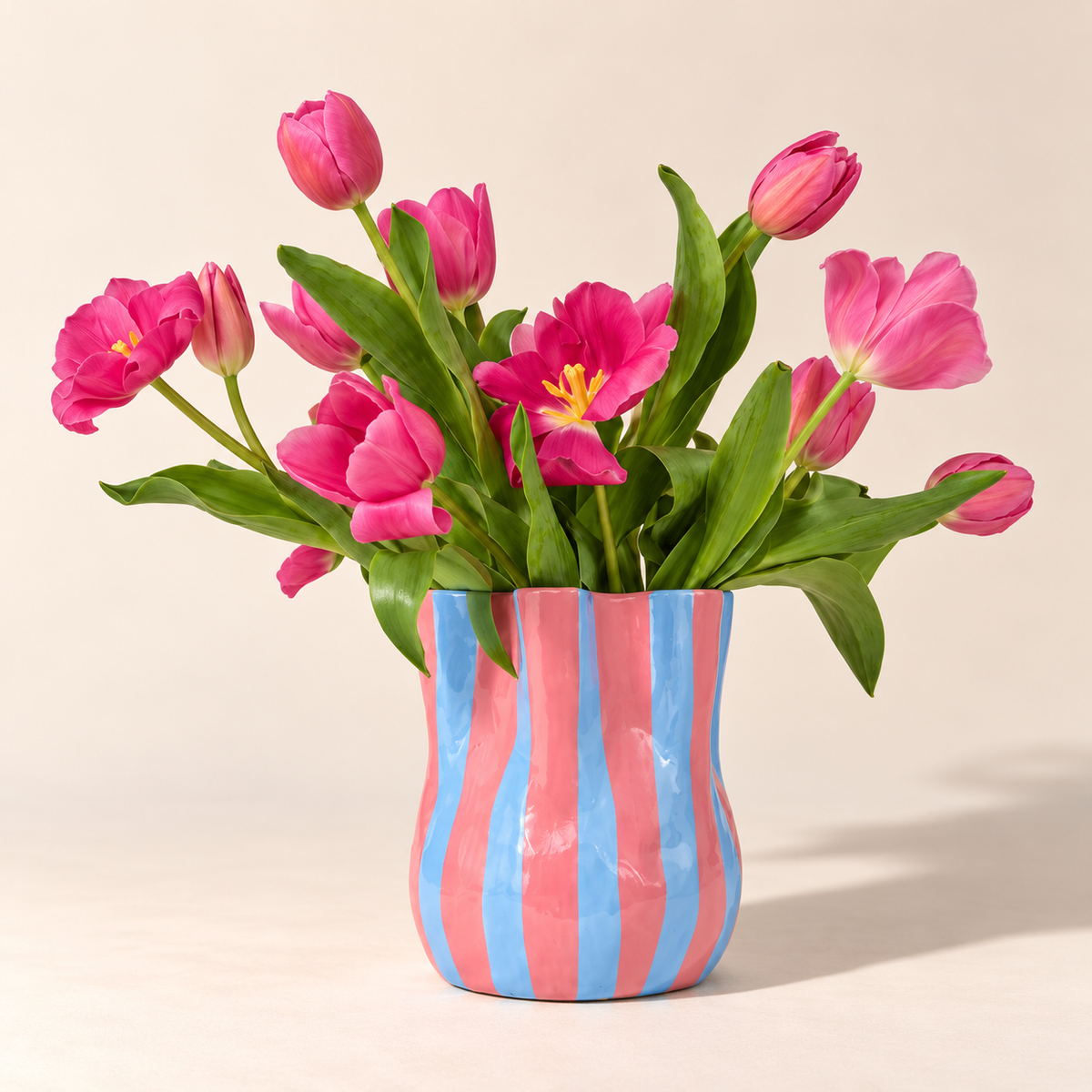 Fold Vase | Cornflour Blue/Pink Stripe