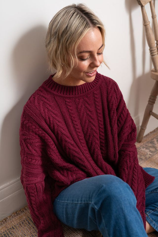 Plum Soft Touch Cable Pullover
