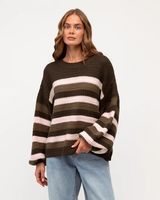 Maria Sweater | Choc/Pink Stripe