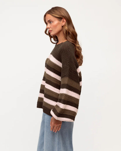 Maria Sweater | Choc/Pink Stripe