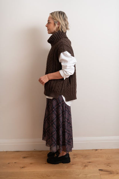 Chocolate Nova Sleeveless Roll Neck Jumper