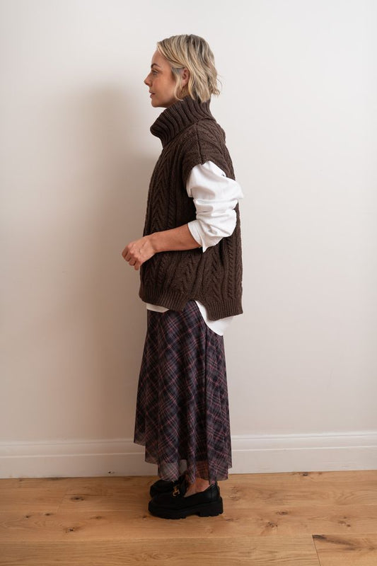 Chocolate Nova Sleeveless Roll Neck Jumper