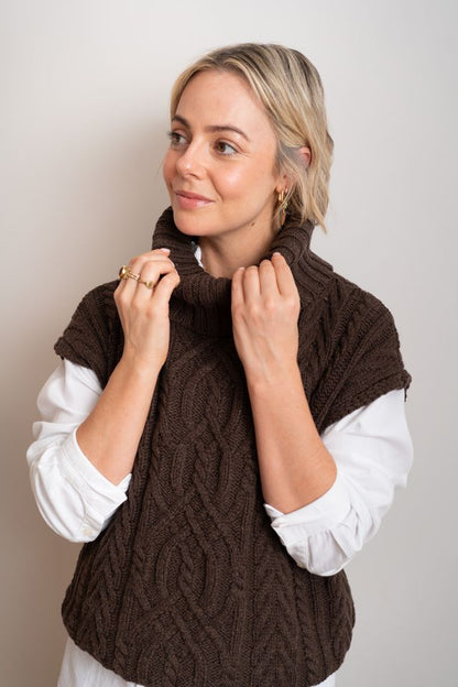Chocolate Nova Sleeveless Roll Neck Jumper