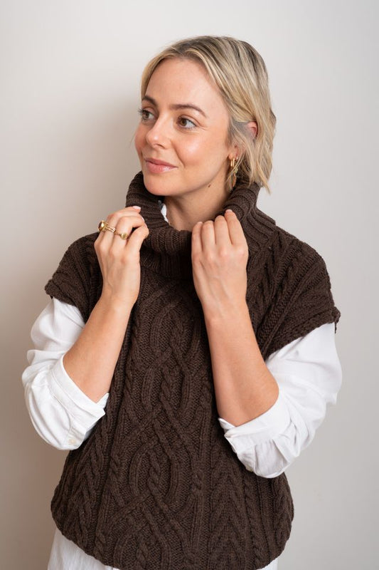 Chocolate Nova Sleeveless Roll Neck Jumper