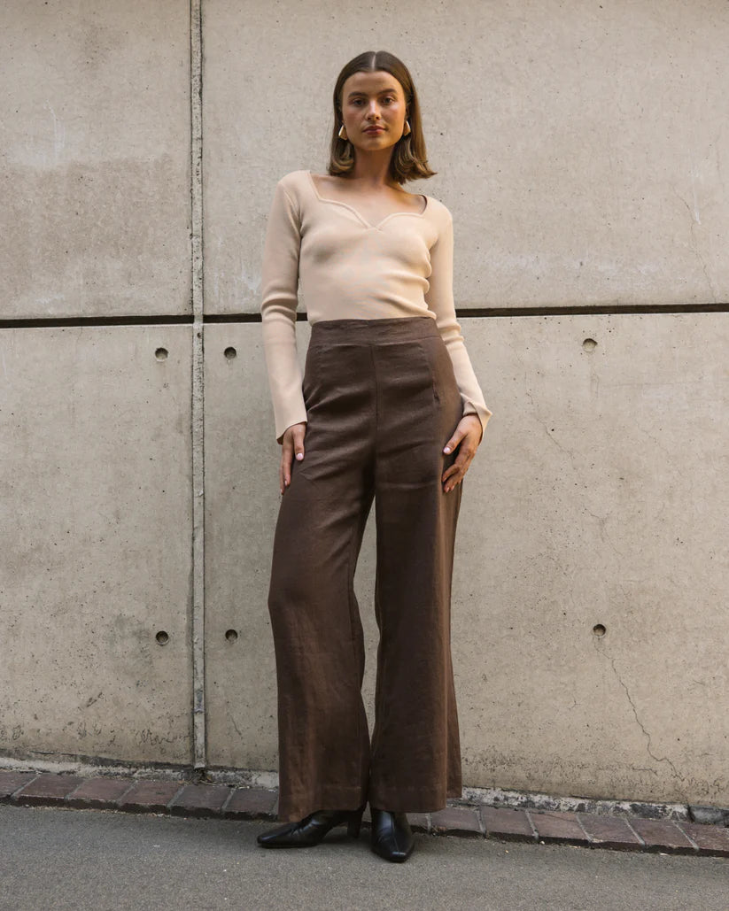 Linen Wide Leg Pant | Chocolate