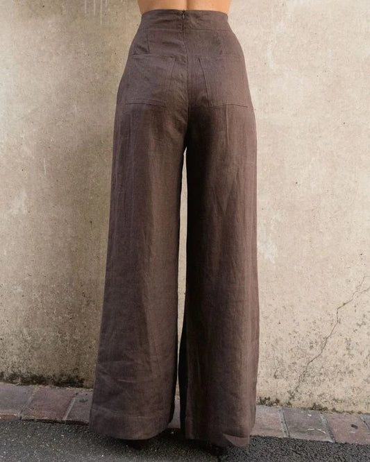 Linen Wide Leg Pant | Chocolate