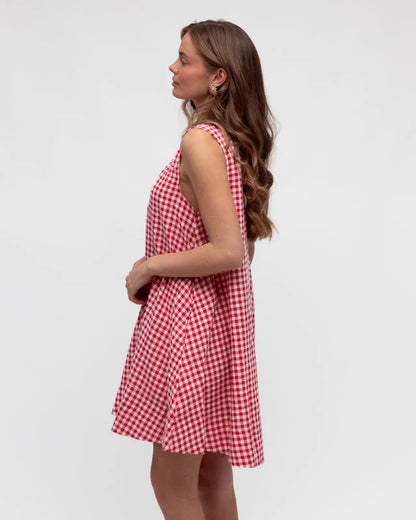 Gingham Mini Dress | Red/White