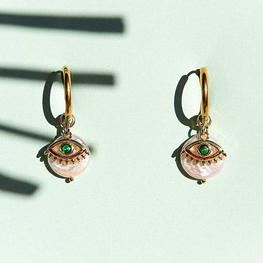 Green Eye Huggie Hoops