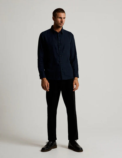 Linen Long Sleeve Shirt | Navy