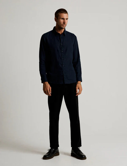 Linen Long Sleeve Shirt | Navy