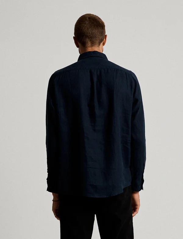 Linen Long Sleeve Shirt | Navy