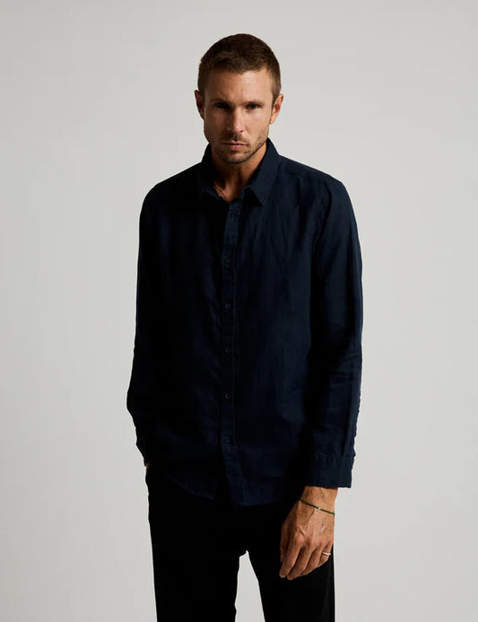 Linen Long Sleeve Shirt | Navy