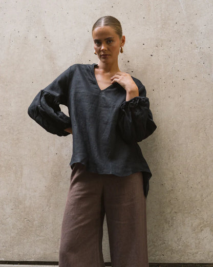 Linen V Neck Top